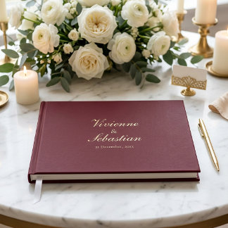 Livre D'or Mariage minimaliste élégant bordeaux or