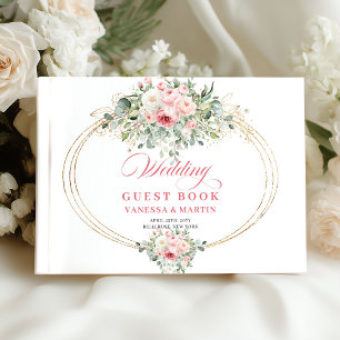 Livre D'or Mariage minimaliste roses rouge pâle or végétation