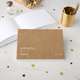 Livre D'or Mariage Minimaliste Rustique Faux Kraft Non Photog