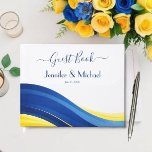 Livre D'or Mariage Moderne Bleu Cobalt et Jaune