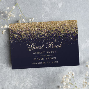 Livre D'or Mariage Moderne Chic Bleu Nuit Confettis Dorés