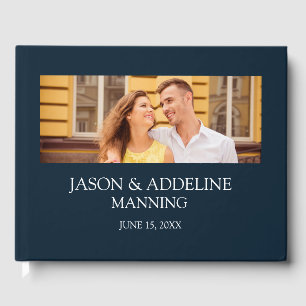 Livre D'or Mariage Moderne Deux Photos Bleu Nuit Blanc