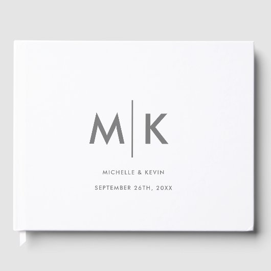 Livre D'or Mariage Moderne Luxueux Monogramme Gris Blanc (Recto)