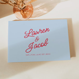 Livre D'or Mariage Moderne Minimaliste Bleu et Rouge