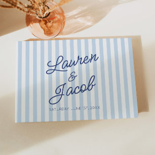Livre D'or Mariage Moderne Minimaliste Rayures Bleues