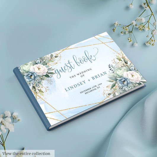 Livre d'or Mariage moderne Pastel Blue Peonies