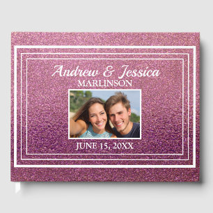 Livre D'or Mariage Moderne Photo Blanc Paillettes Violettes
