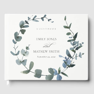 LIVRE D'OR MARIAGE MODERNE VERT EUCALYPTUS FOLIAGE EAU COULEU