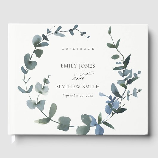 LIVRE D'OR MARIAGE MODERNE VERT EUCALYPTUS FOLIAGE EAU COULEU (Recto)