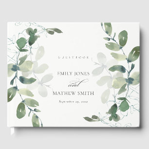 LIVRE D'OR MARIAGE MODERNE VERT EUCALYPTUS FOLIAGE EAU COULEU