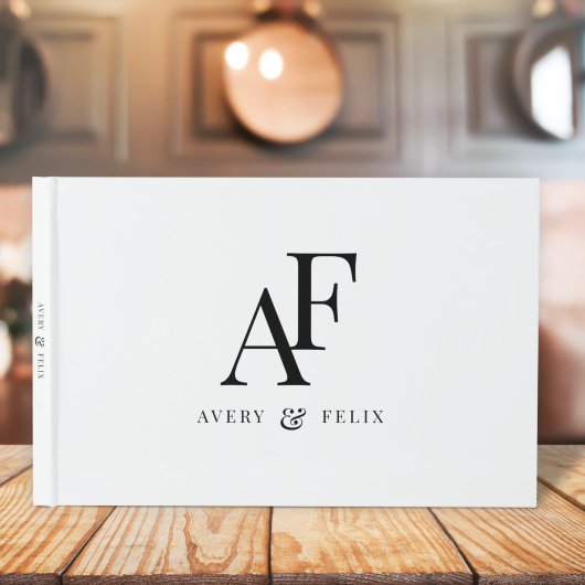 Livre D'or Mariage Monogramme noir et blanc Élégant simple