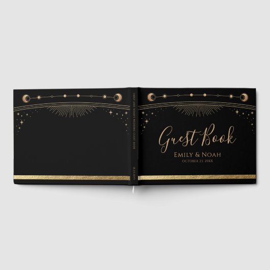 Livre D'or Mariage mystique Black Gold Sun Moon Stars (Complet)