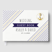 Livre D'or Mariage nautique à rayures d'ancre or et marine (Recto)