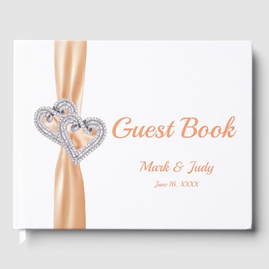 Livre d'or Mariage Orange Diamond Hearts (Recto)