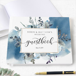 Livre D'or Mariage ou autre, Aquarelle Bleue et Florale