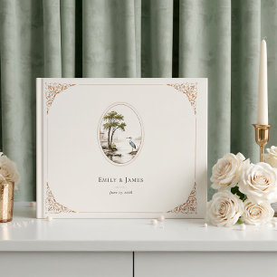 Livre D'or Mariage Ovale à Cadre de Héron Français Romantique
