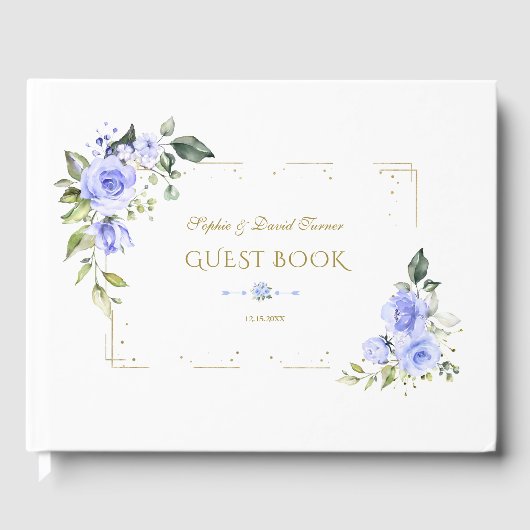 Livre D'or Mariage Parties scintillant or Fleurs bleues (Recto)