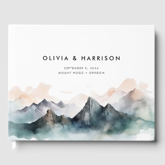 Livre D'or Mariage paysager moderne Watercolor Mountain Range (Recto)