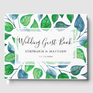 Livre D'or Mariage peint à l'aquarelle feutre vert