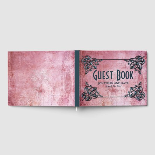 Livre D'or Mariage personnalisé d'inspiration rouge rose Vint (Complet)