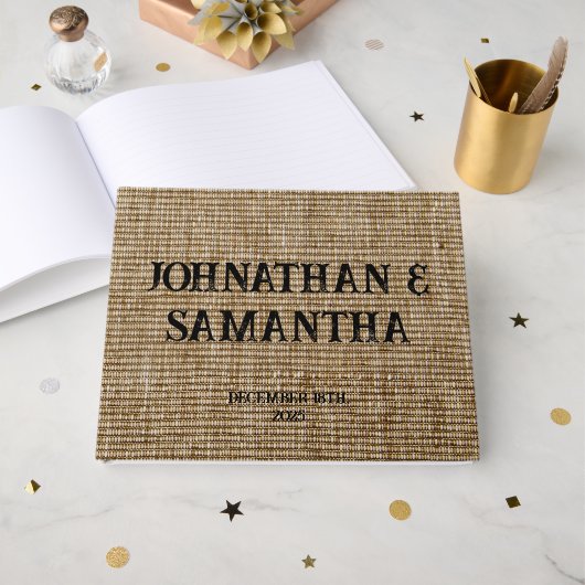 Livre D'or Mariage personnalisé rustique burlap motif nature (Recto ouvert)