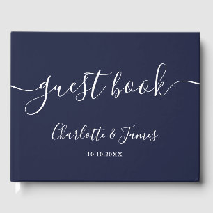 Livre D'or Mariage photo à signature script bleu marine