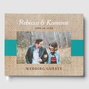 Livre D'or Mariage photo Burlap & Turquoise Color Block