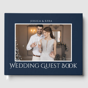 Livre D'or Mariage Photo Élégant Bleu Blanc