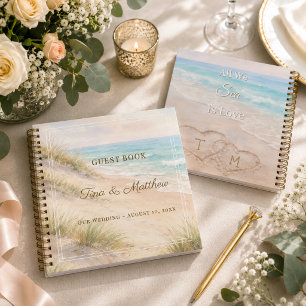 Livre d'or Mariage Plage Coeurs Sable Monogrammé
