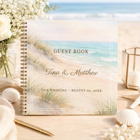 Livre d'or Mariage Plage Coeurs Sable Monogrammé