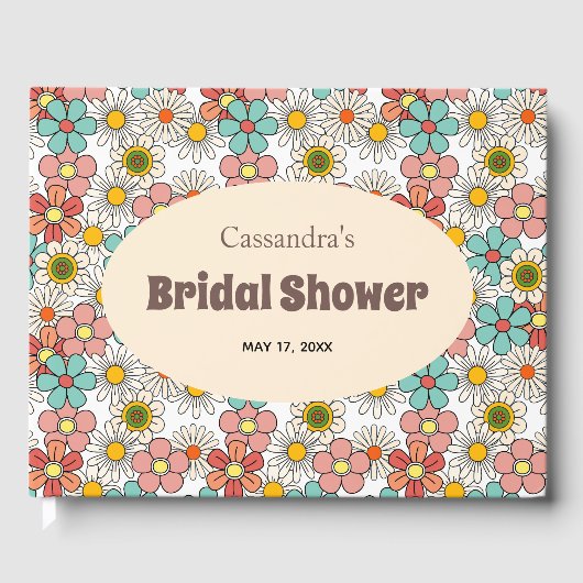 Livre D'or Mariage rétro hippie Fleur Groovy Shower  (Recto)