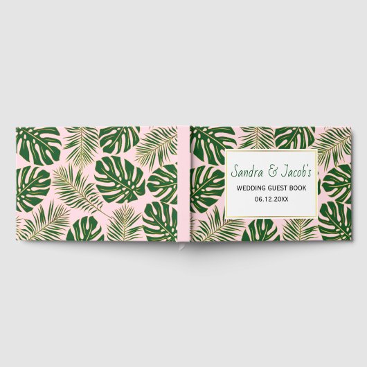 Livre D'or Mariage rose pâle feuille vert et or tropical (Complet)