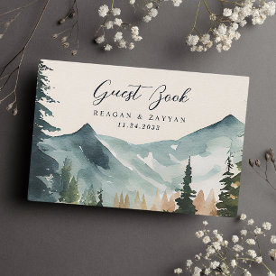 Livre D'or Mariage Rustique de Montagnes et de Pins à l'Aquar