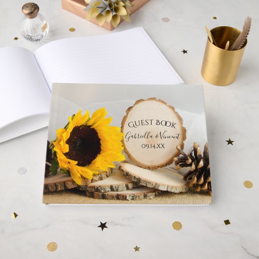 Livre D'or Mariage rustique de tournesol jaune (Recto ouvert)