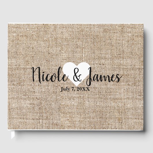 Livre D'or Mariage rustique minimal avec toile de jute marron (Recto)