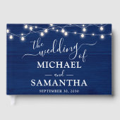 Livre D'or Mariage rustique Simple Elégant Bleu Bois (Recto)