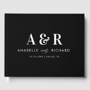 Livre D'or Mariage simple monogramme minimaliste noir moderne