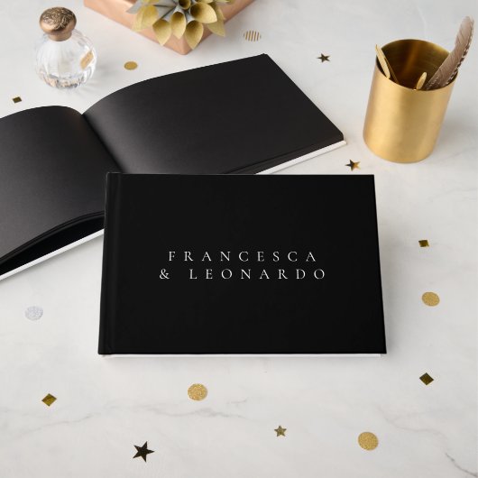 Livre D'or Mariage Simple Noir Classique (Recto ouvert)