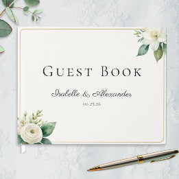 Livre D'or Mariage sur mesure aux fleurs blanches élégantes e