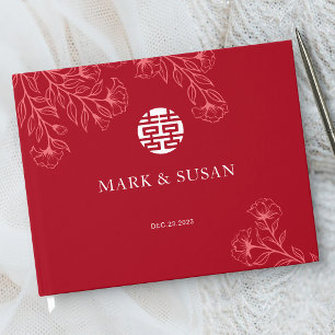 Livre D'or Mariage Traditionnel Chinois Floral Élégant (ROUGE