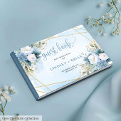 Livre D'or Mariage traditionnel Dusty Blue White Gold Peonies