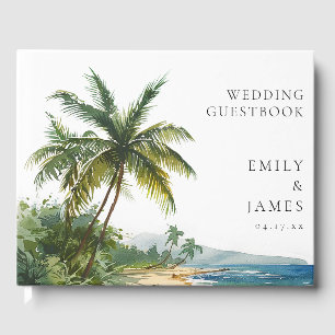 Livre D'or Mariage Tropical de Plage à l'Aquarelle Moderne