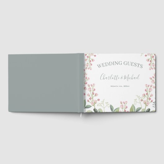 Livre D'or Mariage vert à la menthe rose fleurie (Complet)