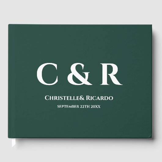 Livre D'or Mariage vert émeraude monogramme simple et élégant (Recto)