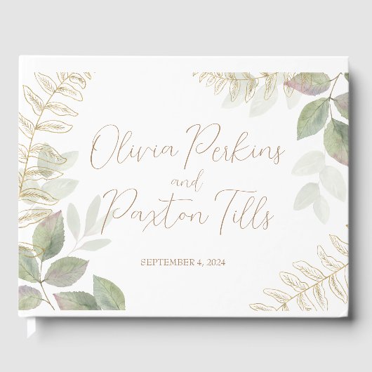 Livre D'or Mariage Vert Moderne avec Or (Recto)