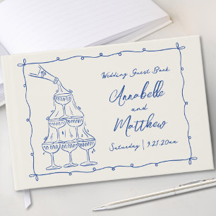 Livre D'or Mariage Vintage Bleu Dessiné à la Main avec Fantai