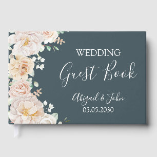 Livre D'or Mariage Vintage Fleurs Bleu Nuit
