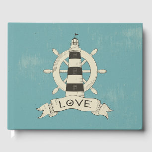 Livre D'or Mariage vintage Nautique Bateau Roue et phare