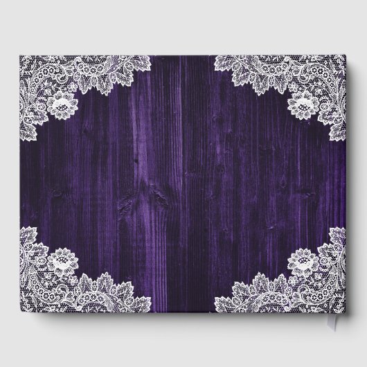 Livre D'or Mariage violet de dentelle de bois rustique (Verso)