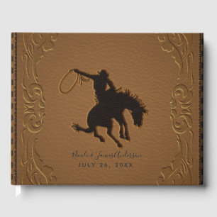 Livre D'or Mariage Western Cowboy Cuir Marron Far West